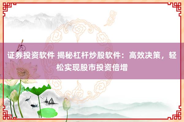 证券投资软件 揭秘杠杆炒股软件：高效决策，轻松实现股市投资倍增