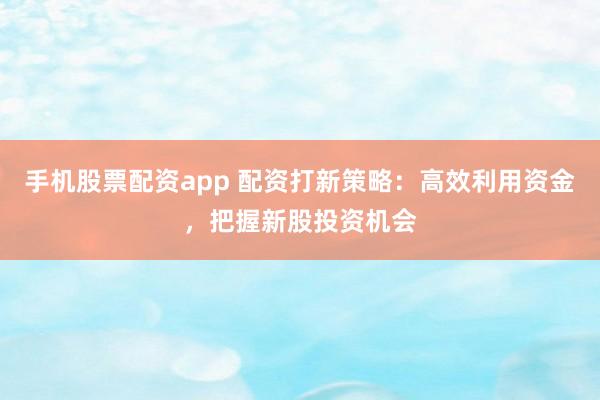 手机股票配资app 配资打新策略：高效利用资金，把握新股投资机会