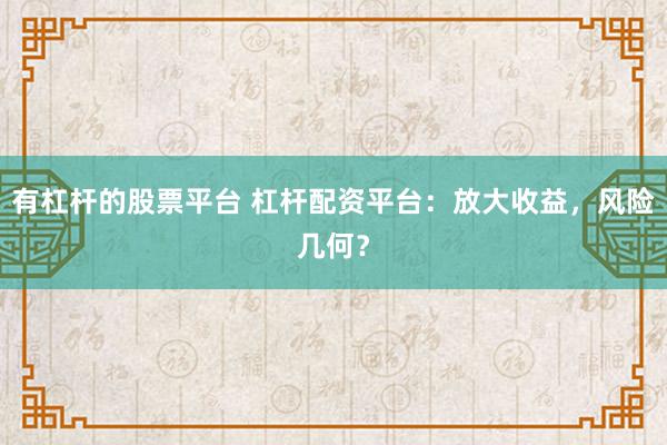 有杠杆的股票平台 杠杆配资平台：放大收益，风险几何？