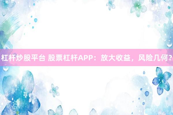 杠杆炒股平台 股票杠杆APP：放大收益，风险几何？