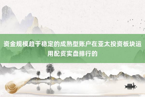 资金规模趋于稳定的成熟型账户在亚太投资板块运用配资实盘排行的