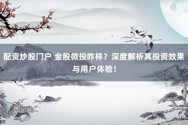 配资炒股门户 金股微投咋样?深度解析其投资效果与用户体验!