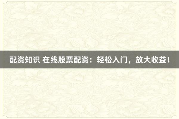 配资知识 在线股票配资：轻松入门，放大收益！