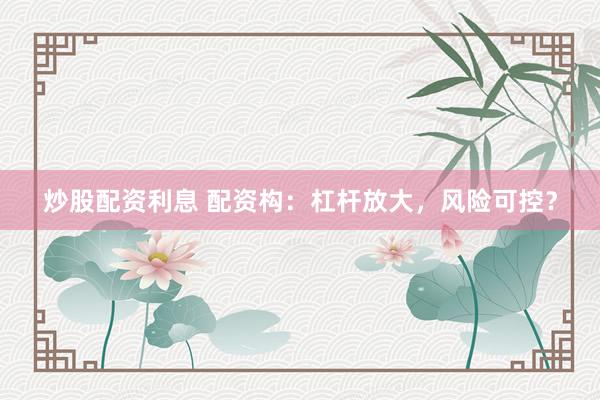 炒股配资利息 配资构：杠杆放大，风险可控？