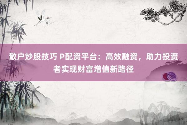 散户炒股技巧 P配资平台：高效融资，助力投资者实现财富增值新路径